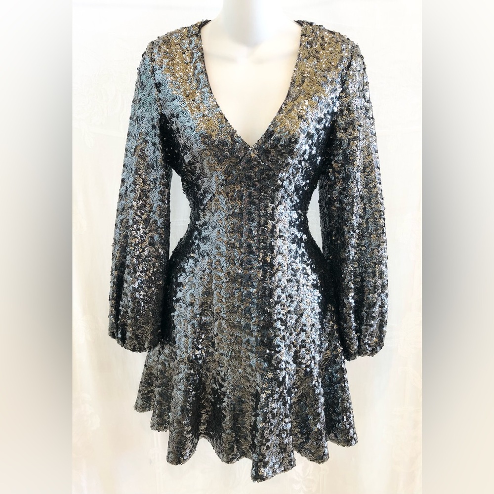 ALEXIS Renada Gunmetal Silver Sequin Mini Dress XS $715